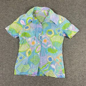 Vintage 60s Old Town Flower Power Button Up Shirt Womens Small S